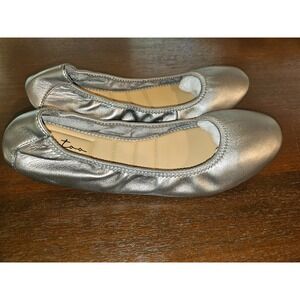 Me Too Shoes Womens The Tru Blue Leather Flex Skimmer Ballet Flats Silver Sz 10